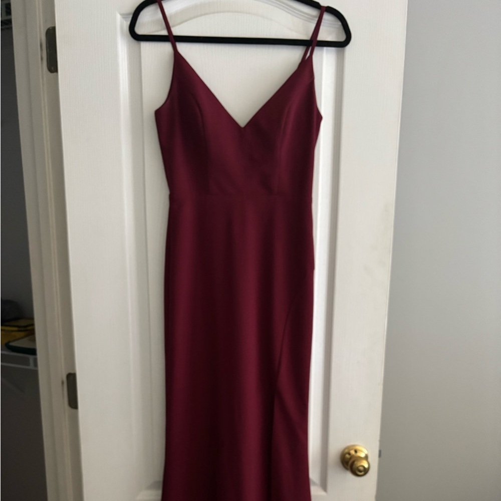 Maroon Full Length Formal with Slit - US 1/2 (would fit size 0/2)